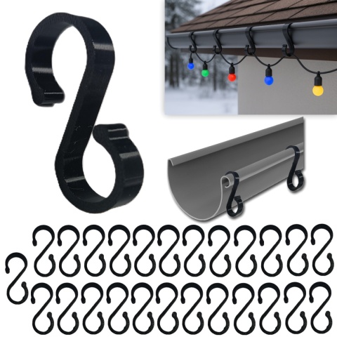 Haczyki Na Rynny Pod lampki LED Ozdoby Girlandy Czarne