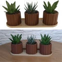Zestaw 3 Doniczek Osłonek Kwietnik Potrójna Z Podstawką Brązowy Beżowy