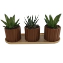 Zestaw 3 Doniczek Osłonek Kwietnik Potrójna Z Podstawką Brązowy Beżowy