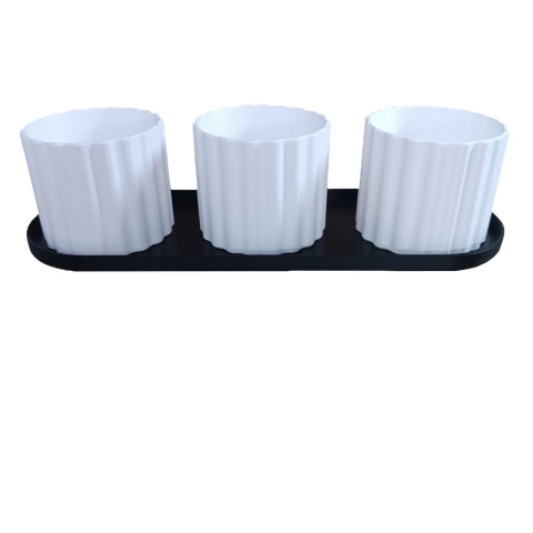 Zestaw 3 Doniczek Osłonek Kwietnik Potrójna Z Podstawką Czarny Biały