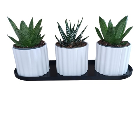 Zestaw 3 Doniczek Osłonek Kwietnik Potrójna Z Podstawką Czarny Biały