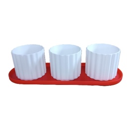 Zestaw 3 Doniczek Osłonek Kwietnik Potrójna Z Podstawką Czerwony Biały