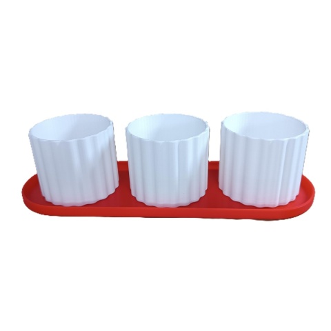 Zestaw 3 Doniczek Osłonek Kwietnik Potrójna Z Podstawką Czerwony Biały